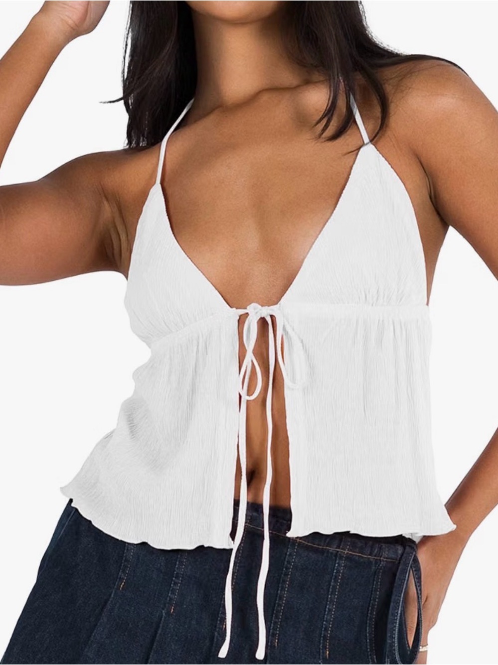 Amazon White Tie-Front Halter Camisole